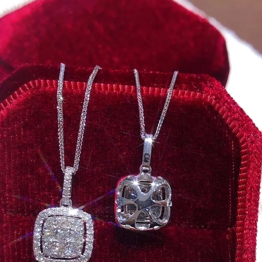 NEW 925 STERLING SILVER DIAMOND Pendant Necklace - Picture 3 of 5
